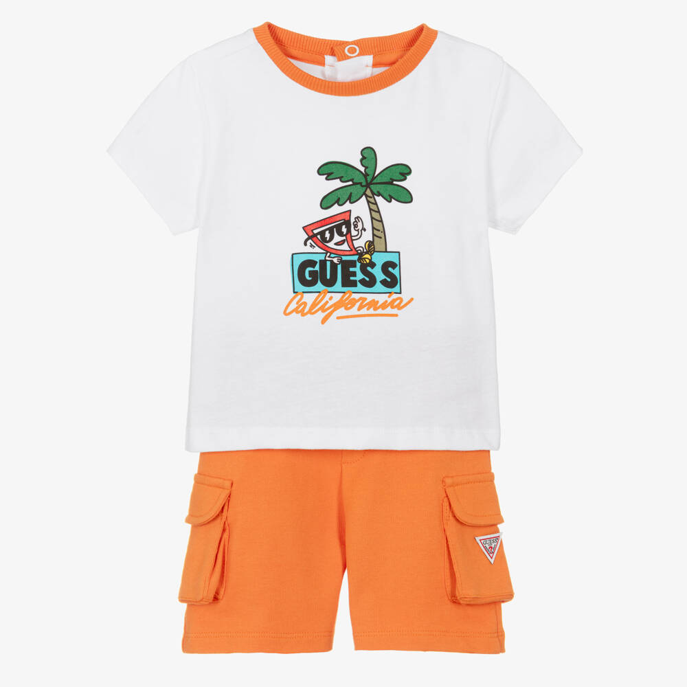 Guess-Baby Boys Orange Shorts Set with Palm Tree Print | Childrensalon