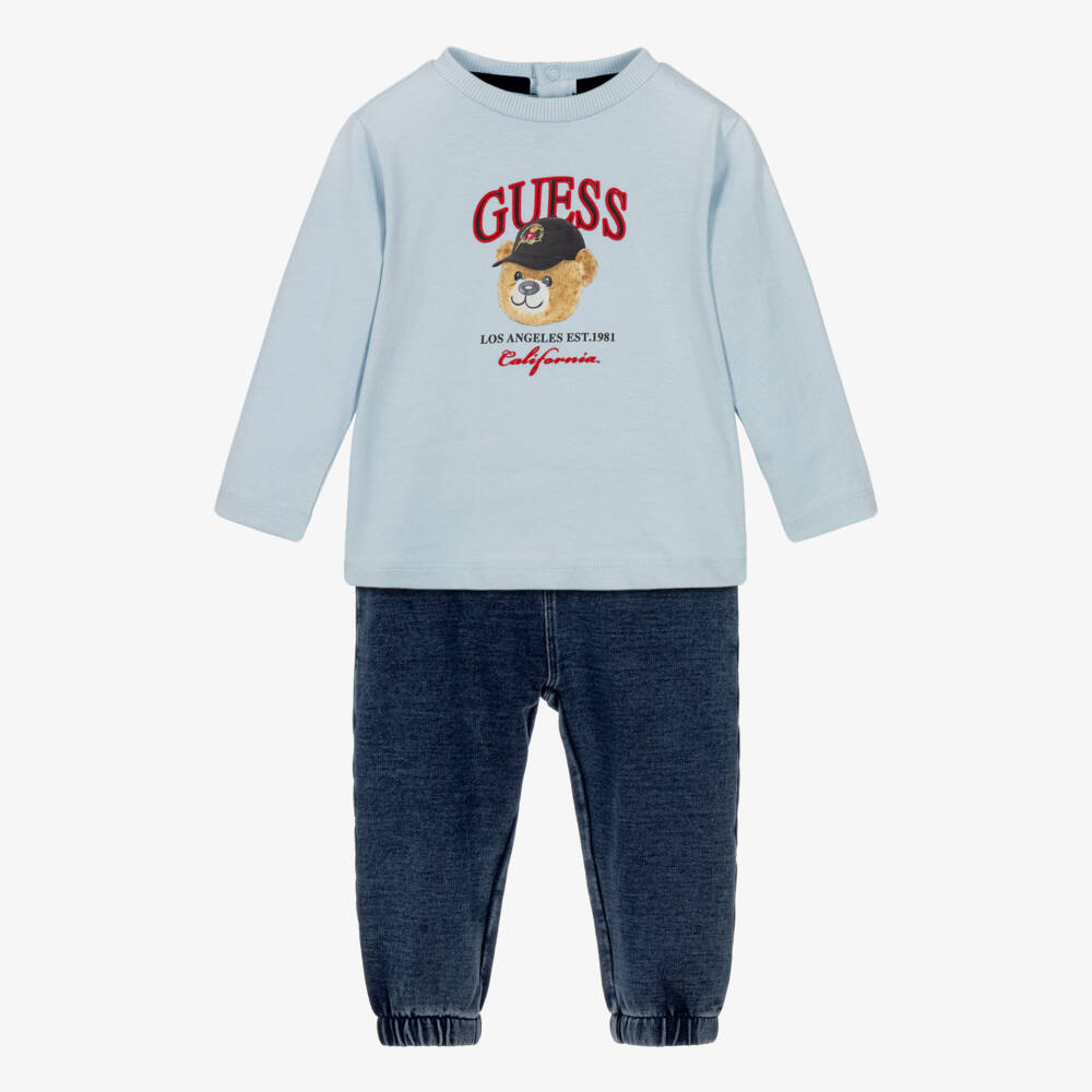 Guess-Baby Boys Pale Blue Cotton Trouser Set | Childrensalon