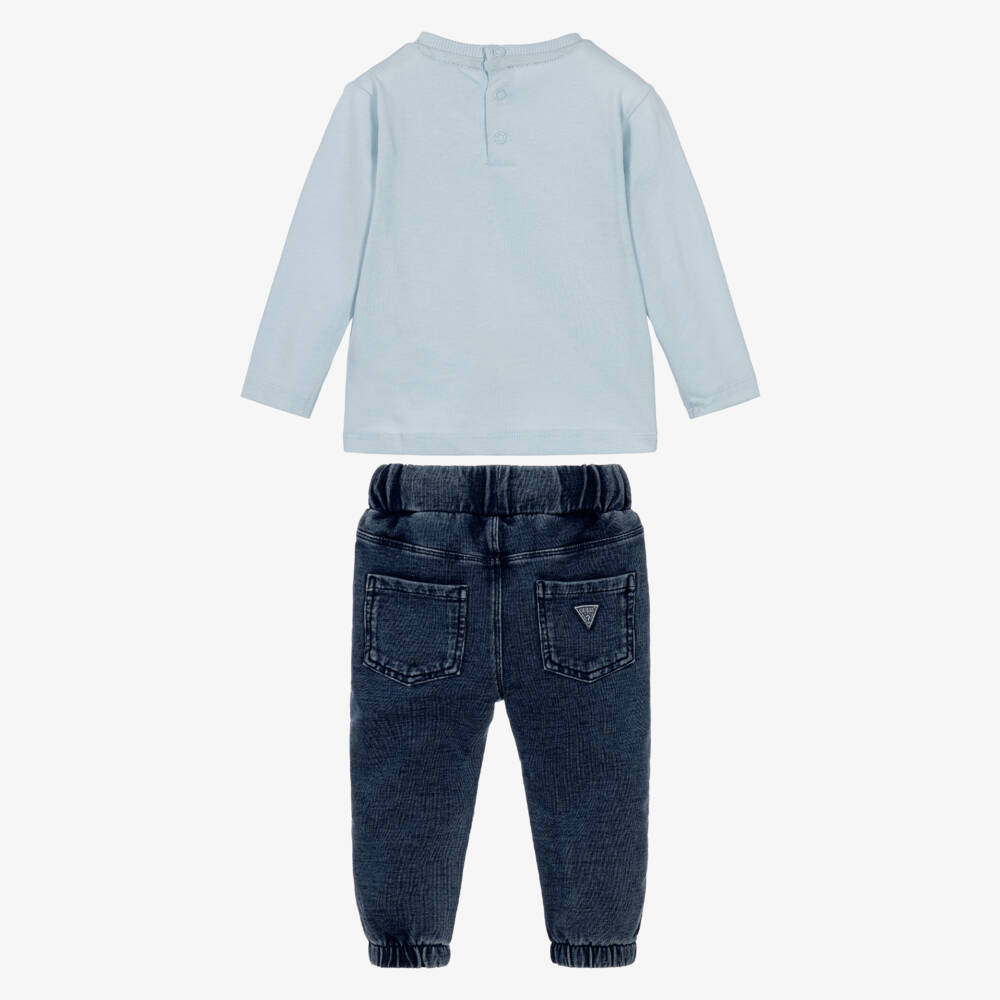 Guess-Baby Boys Pale Blue Cotton Trouser Set | Childrensalon