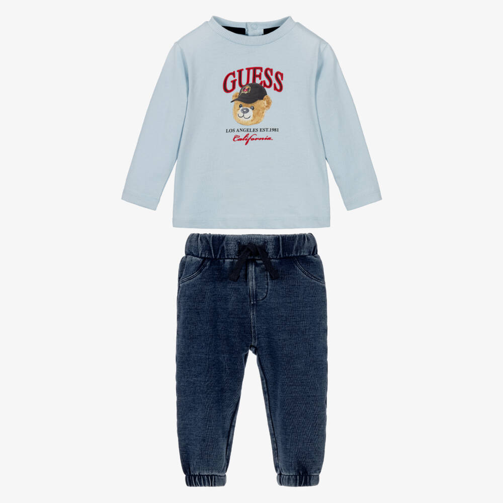 Guess-Baby Boys Pale Blue Cotton Trouser Set | Childrensalon
