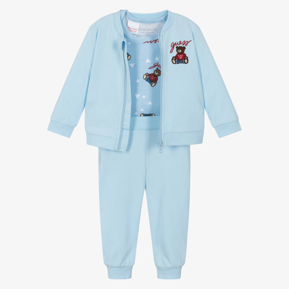 Guess-Baby Boys Pale Blue Tracksuit Set with Teddy Bear Motifs | Childrensalon