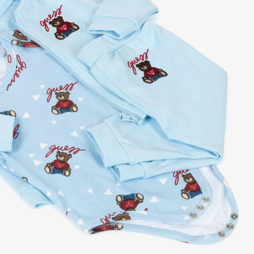 Guess-Baby Boys Pale Blue Tracksuit Set with Teddy Bear Motifs | Childrensalon