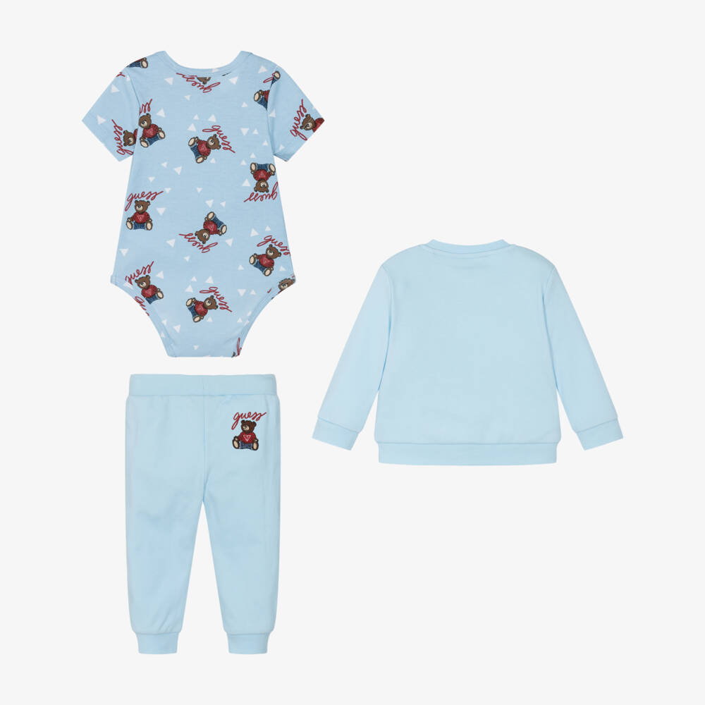 Guess-Baby Boys Pale Blue Tracksuit Set with Teddy Bear Motifs | Childrensalon