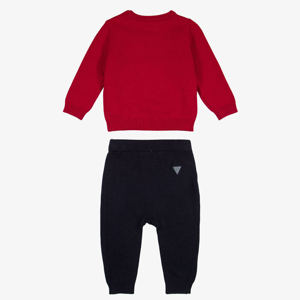 Guess-Baby Boys Red & Navy Blue Teddy Outfit Set | Childrensalon