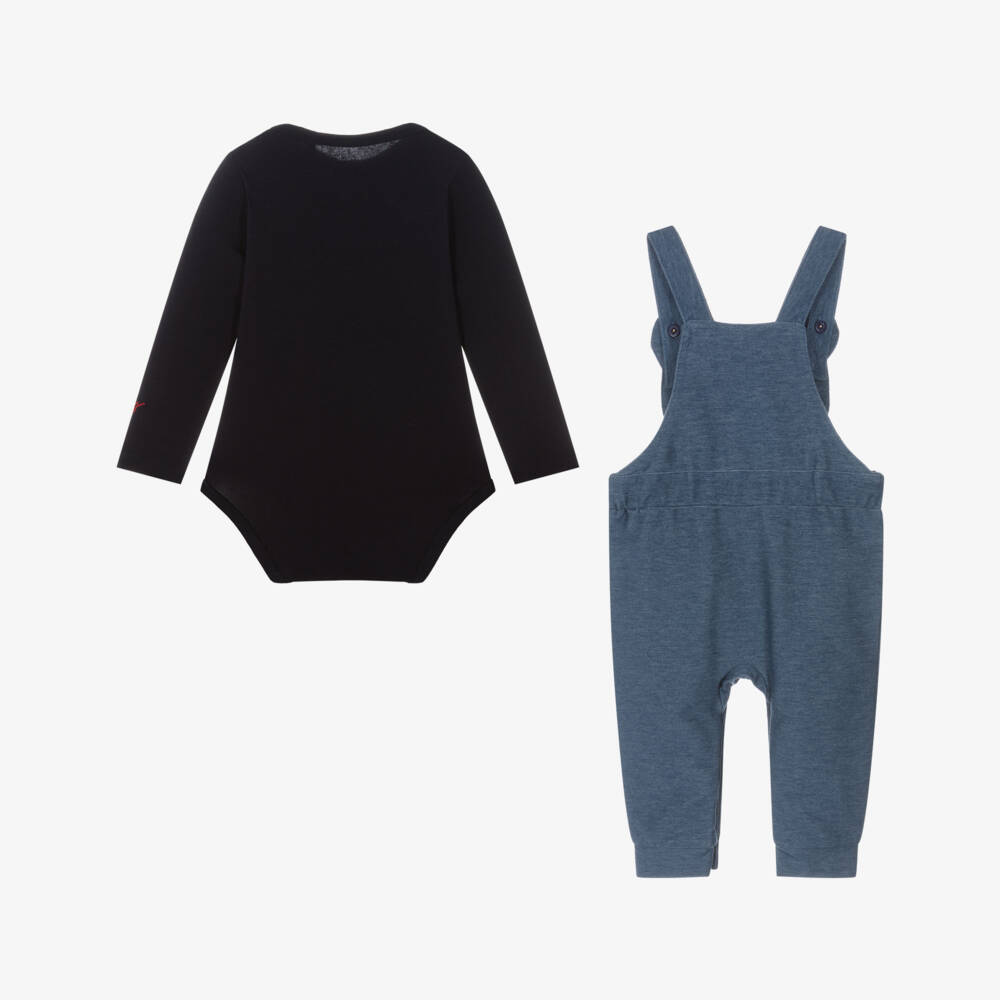 Guess-Baby Boys Teddy Bear Blue Denim Look Dungaree Set | Childrensalon