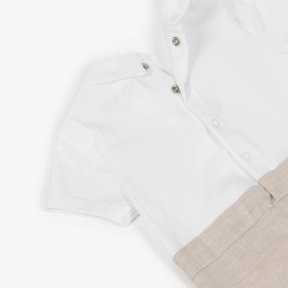 Guess-Baby Boys White & Beige Cotton Shortie with Bow Tie | Childrensalon