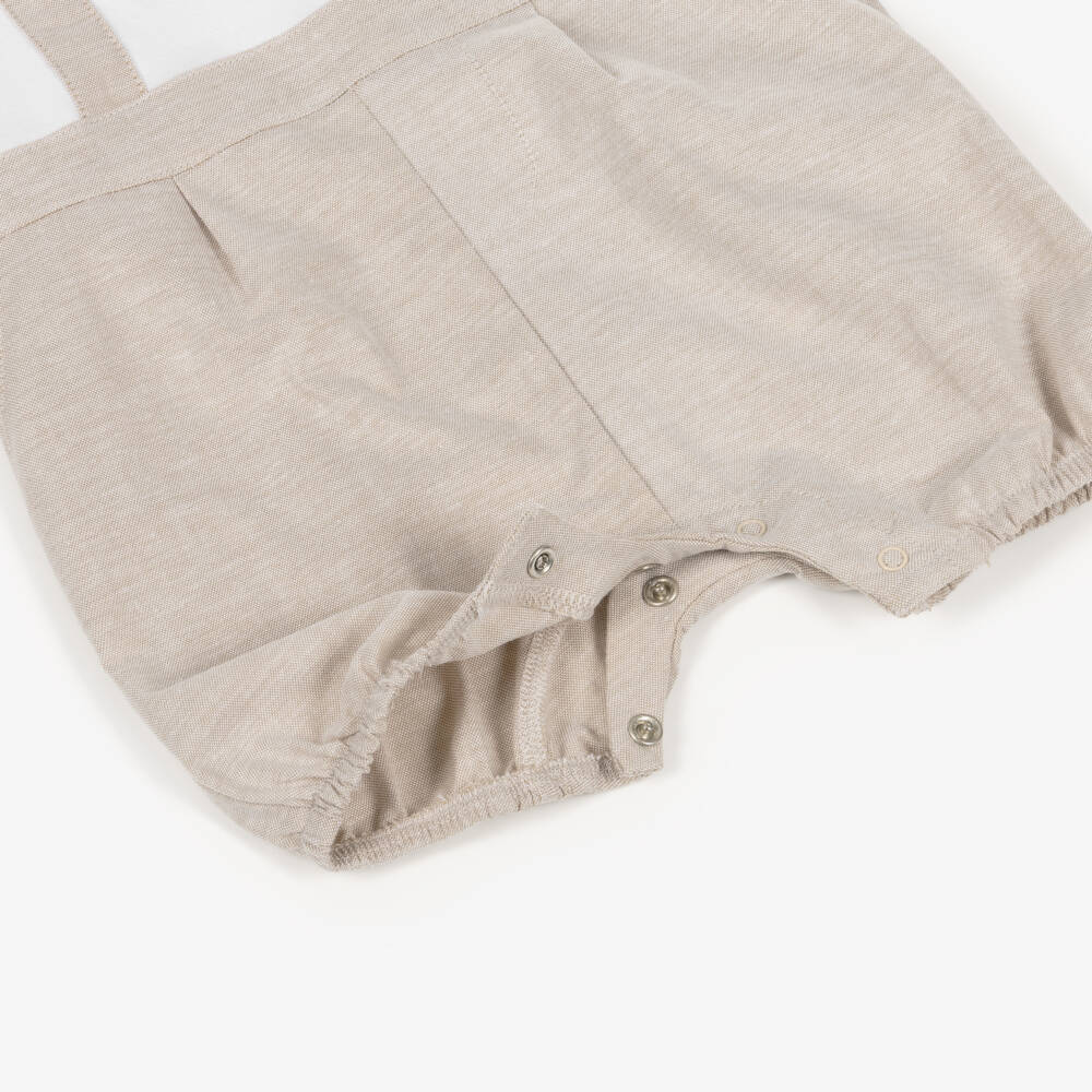 Guess-Baby Boys White & Beige Cotton Shortie with Bow Tie | Childrensalon