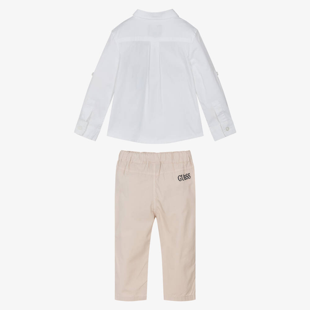 Guess-Baby Boys White & Beige Shirt & Trouser Set | Childrensalon