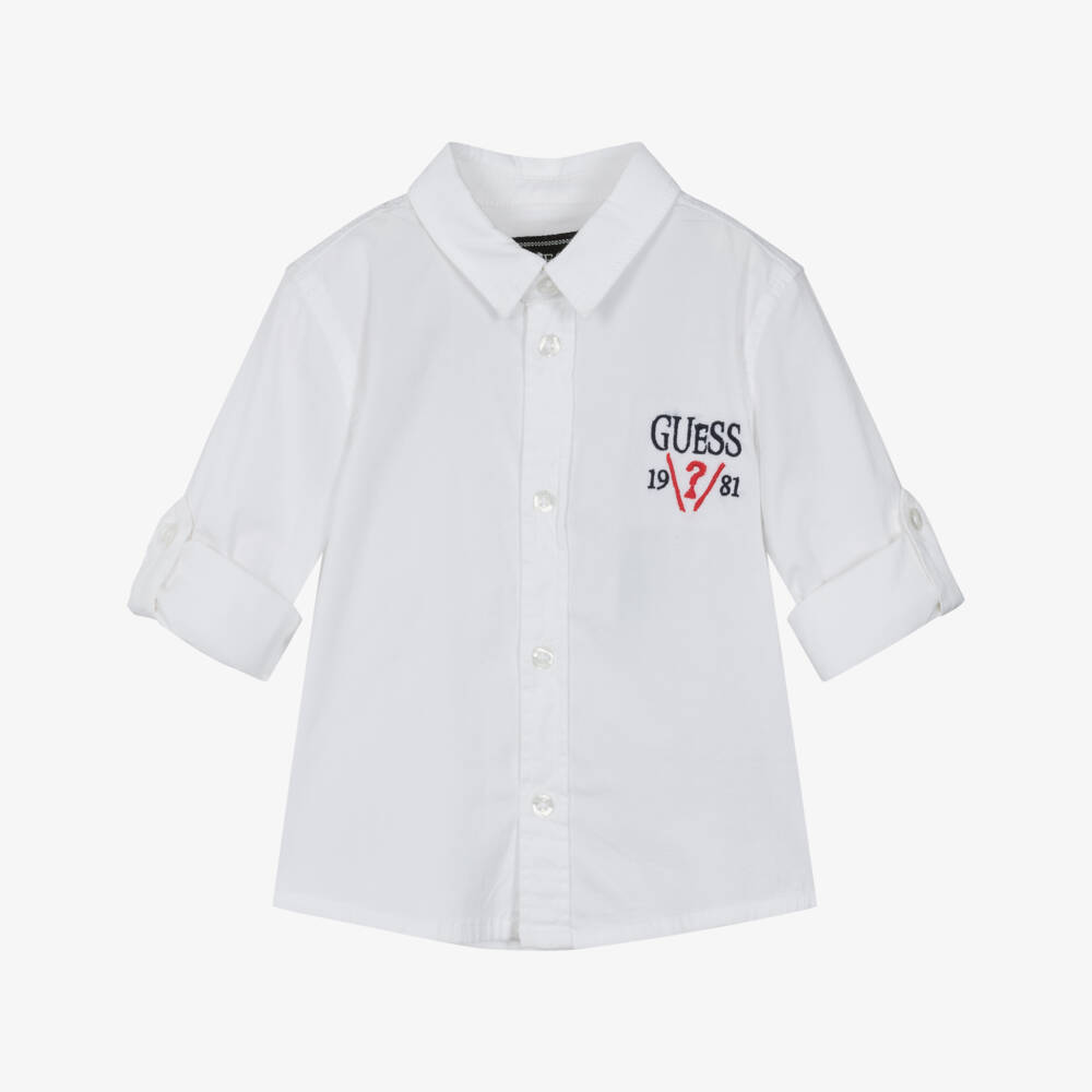 Guess-Baby Boys White & Beige Shirt & Trouser Set | Childrensalon
