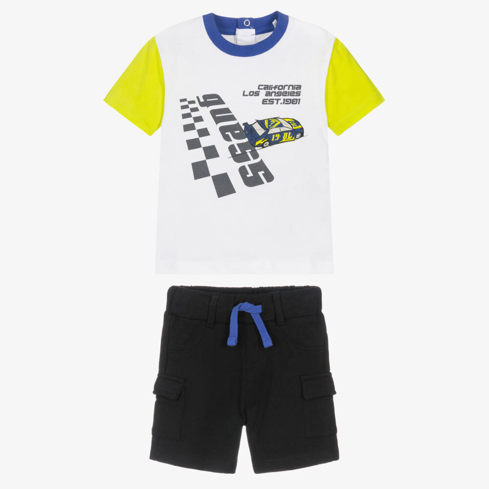 Guess-Baby Boys White & Black Cotton Shorts Set | Childrensalon
