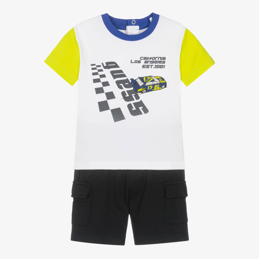 Guess-Baby Boys White & Black Cotton Shorts Set | Childrensalon