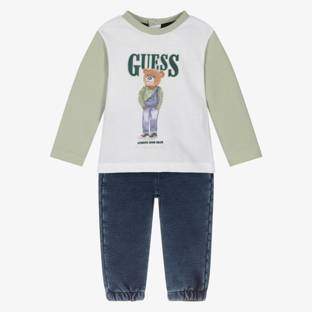 Guess-طقم بنطلون لون أبيض وأزرق للأولاد الرضع | Childrensalon