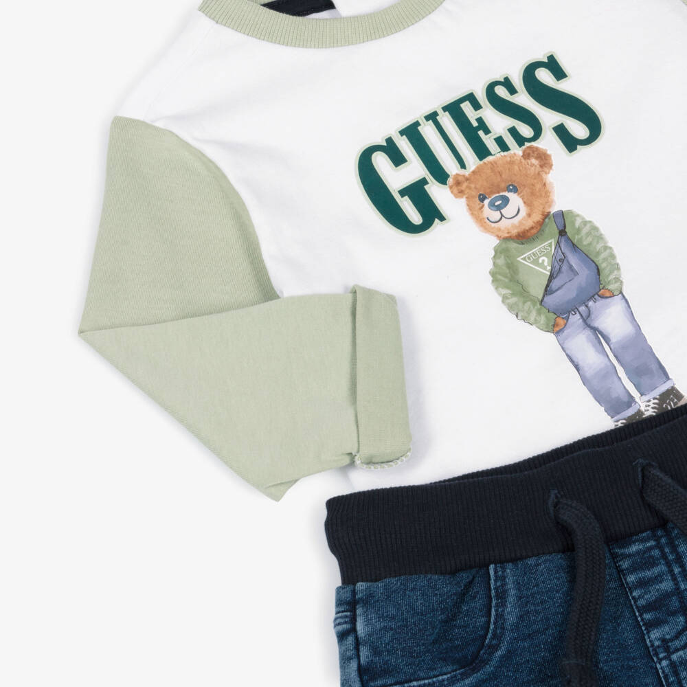 Guess-طقم بنطلون لون أبيض وأزرق للأولاد الرضع | Childrensalon