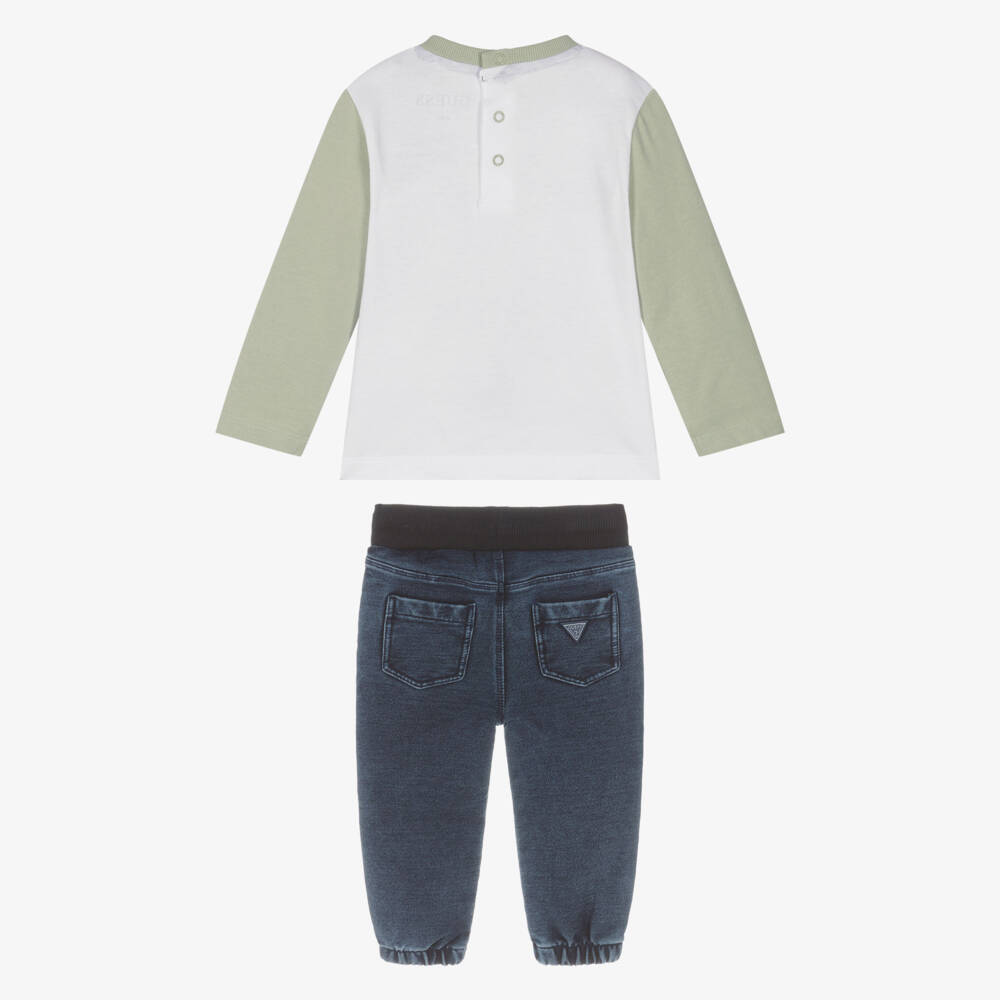 Guess-طقم بنطلون لون أبيض وأزرق للأولاد الرضع | Childrensalon