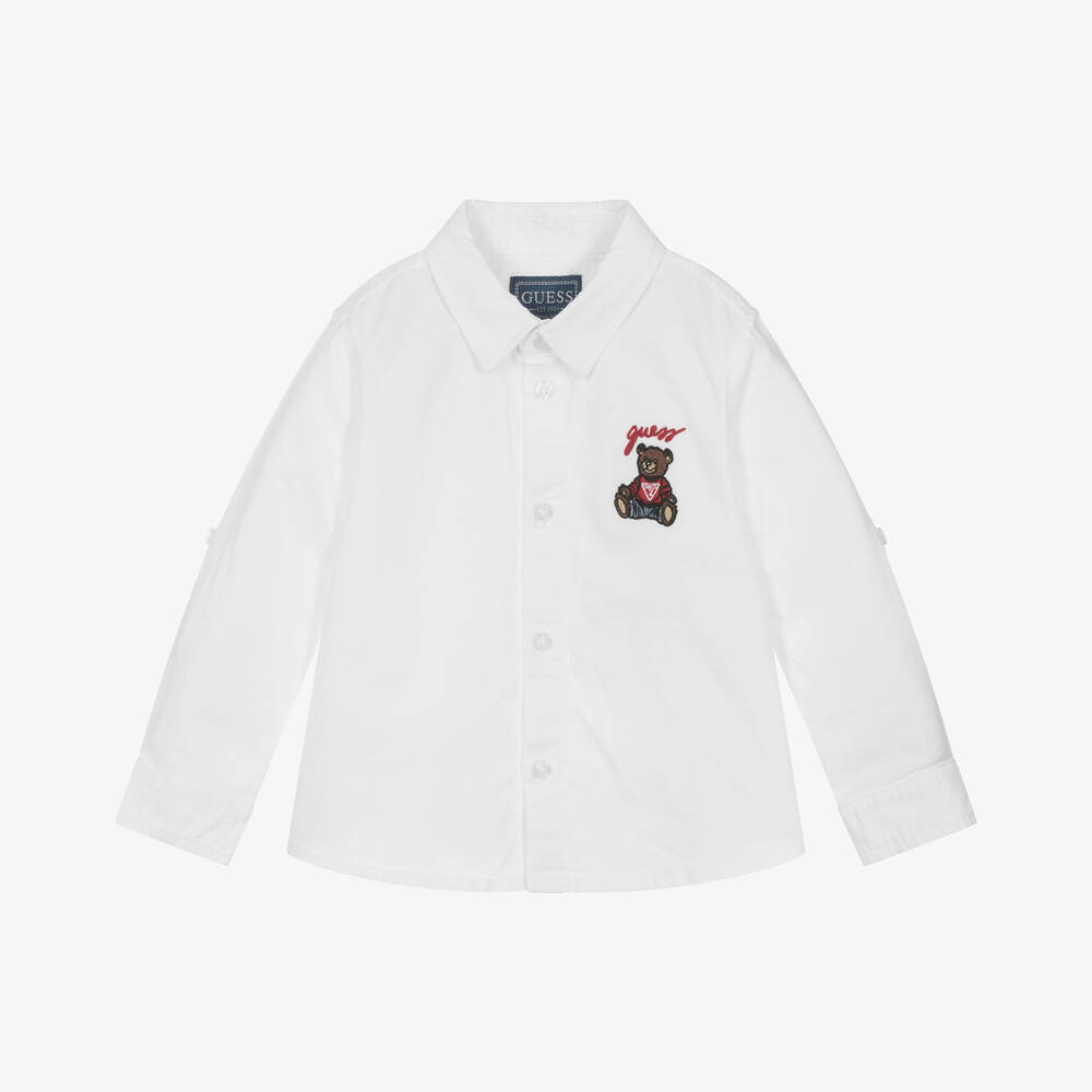 Guess-Baby Boys White Cotton Bear Shirt | Childrensalon