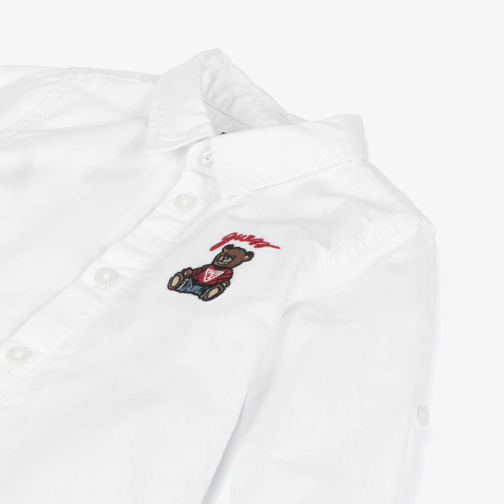 Guess-Baby Boys White Cotton Bear Shirt | Childrensalon