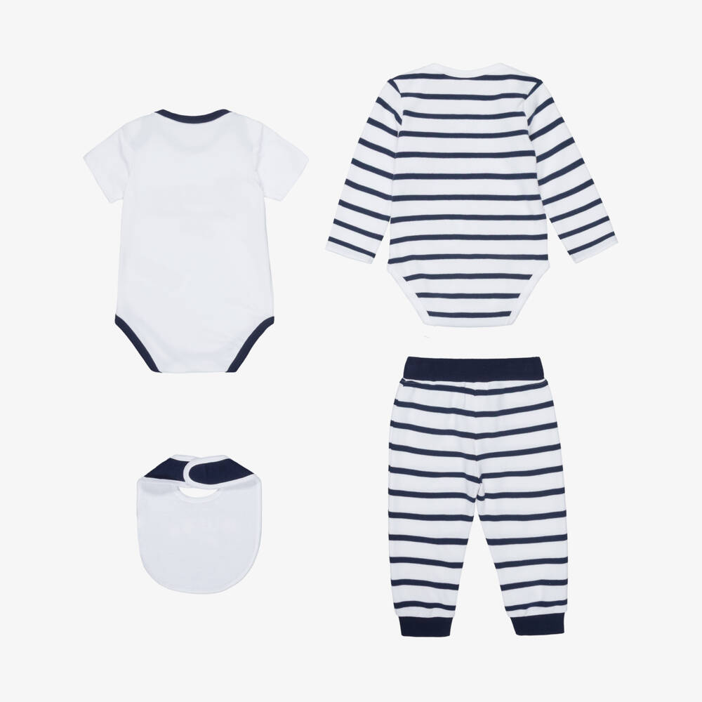 Guess-Baby Boys White & Navy Blue Cotton Nautical Trouser Set | Childrensalon