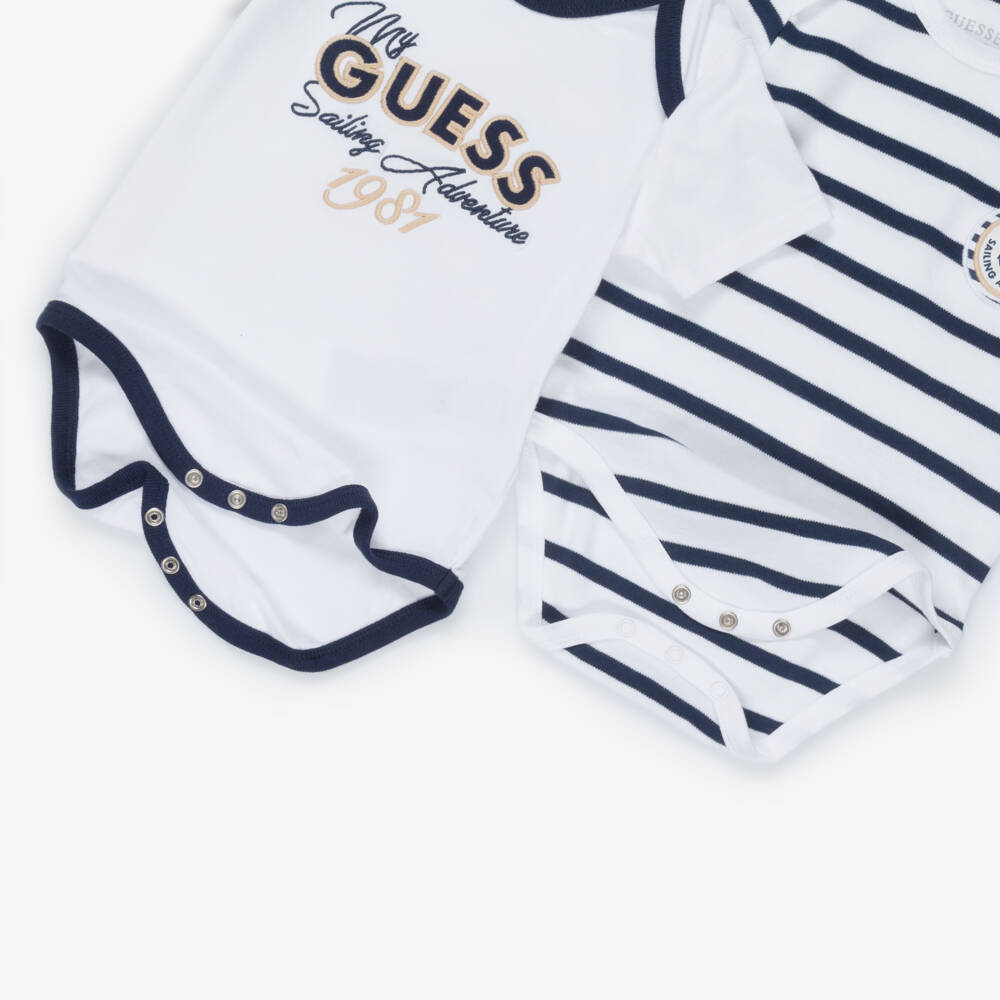 Guess-Baby Boys White & Navy Blue Cotton Nautical Trouser Set | Childrensalon