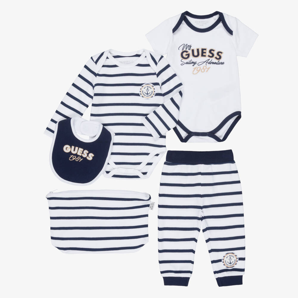 Guess-Baby Boys White & Navy Blue Cotton Nautical Trouser Set | Childrensalon