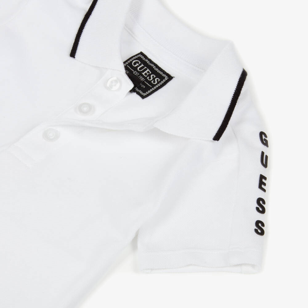 Guess-Baby Boys White Polo Shirt & Blue Cotton Jogger Set | Childrensalon