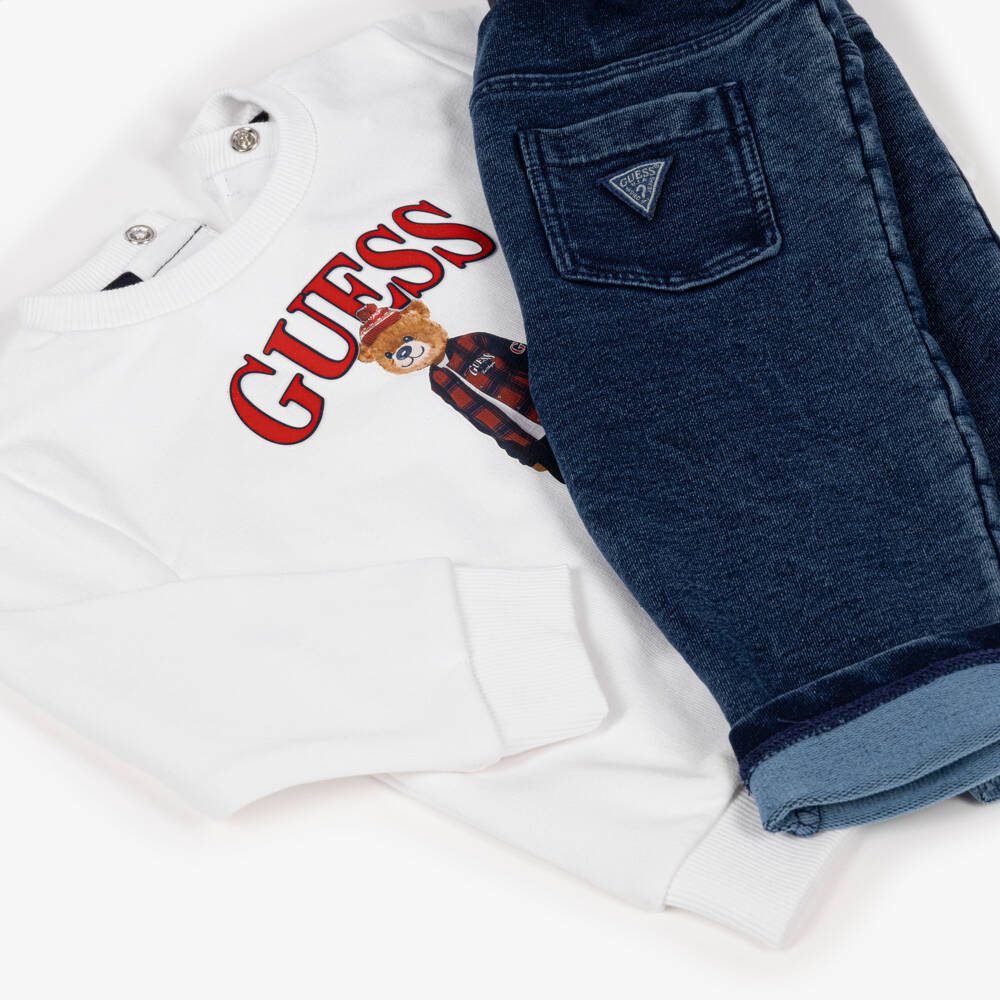 Guess-Baby Boys White Teddy Print Trousers Set | Childrensalon