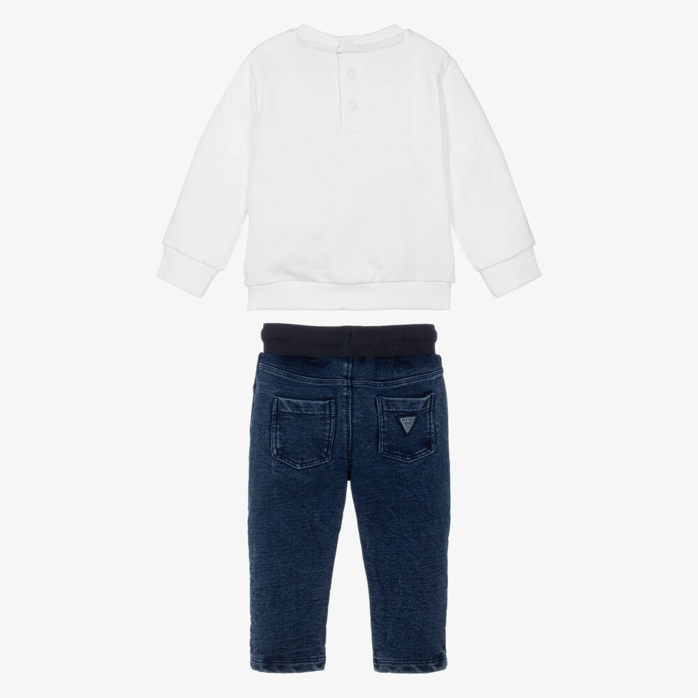 Guess-Baby Boys White Teddy Print Trousers Set | Childrensalon