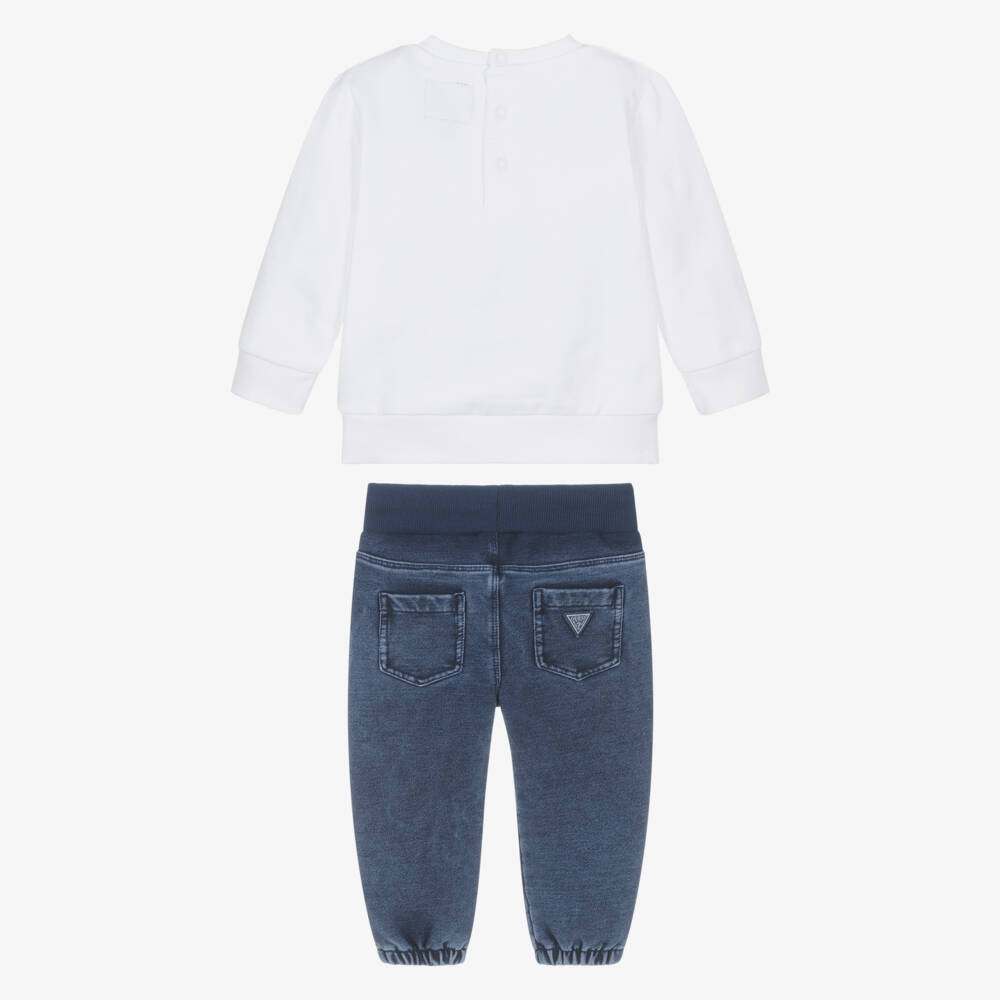 Guess-Baby Boys White Teddy Sweatshirt & Blue Jeans Set | Childrensalon