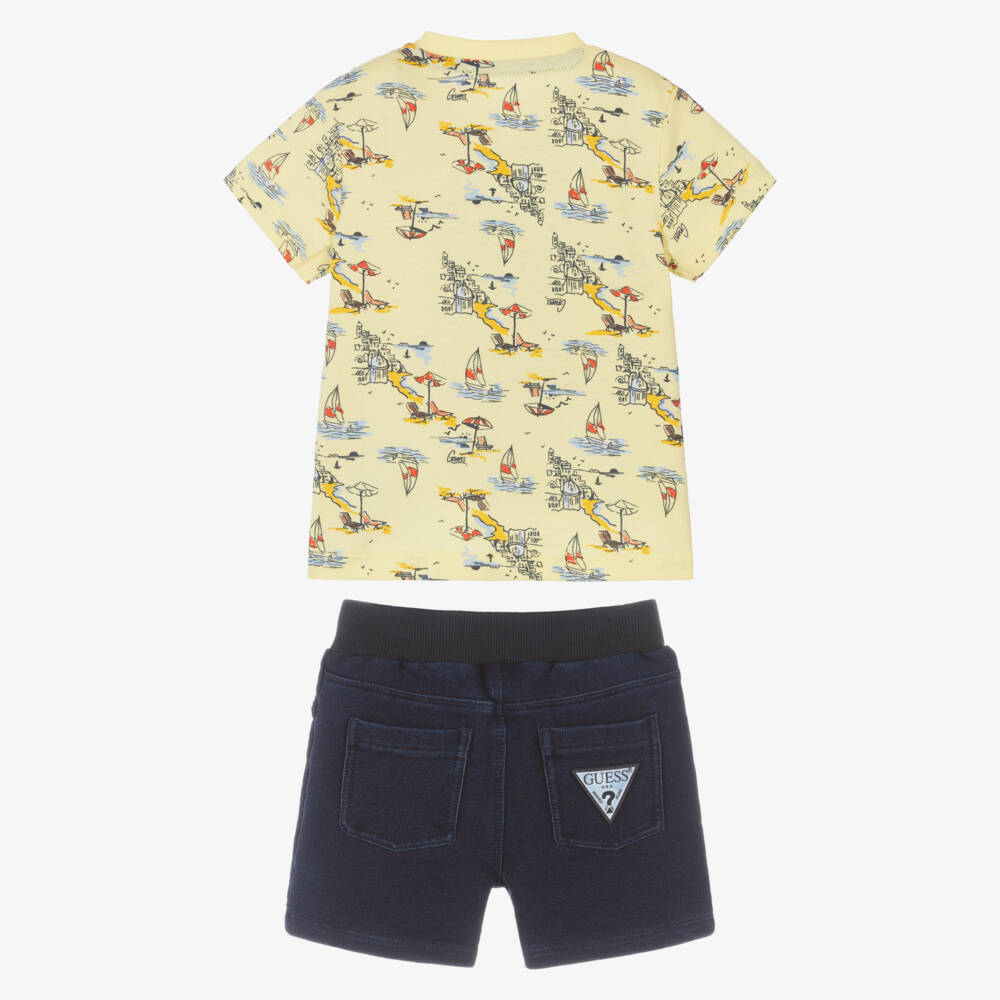 Guess-Baby Boys Yellow & Blue Cotton Beach Themed Shorts Set | Childrensalon