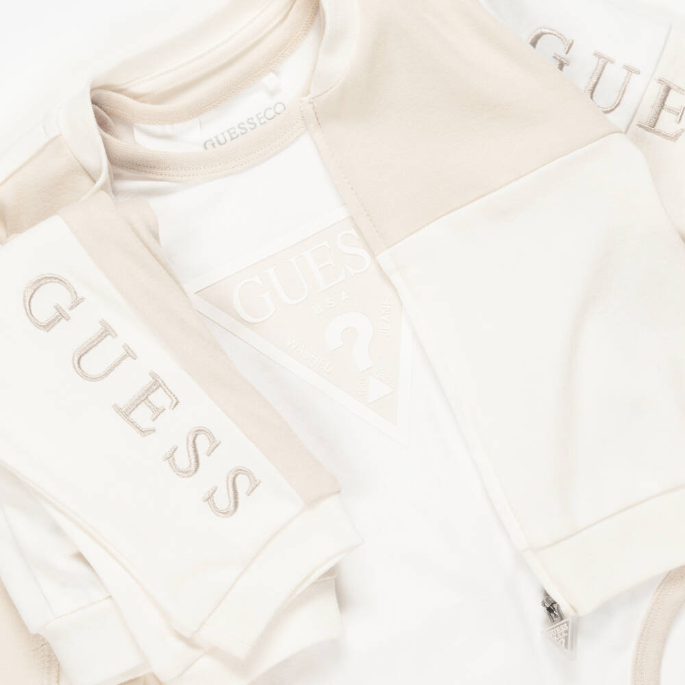 Guess-Baby Cotton Tracksuit Set in Ivory & Beige | Childrensalon