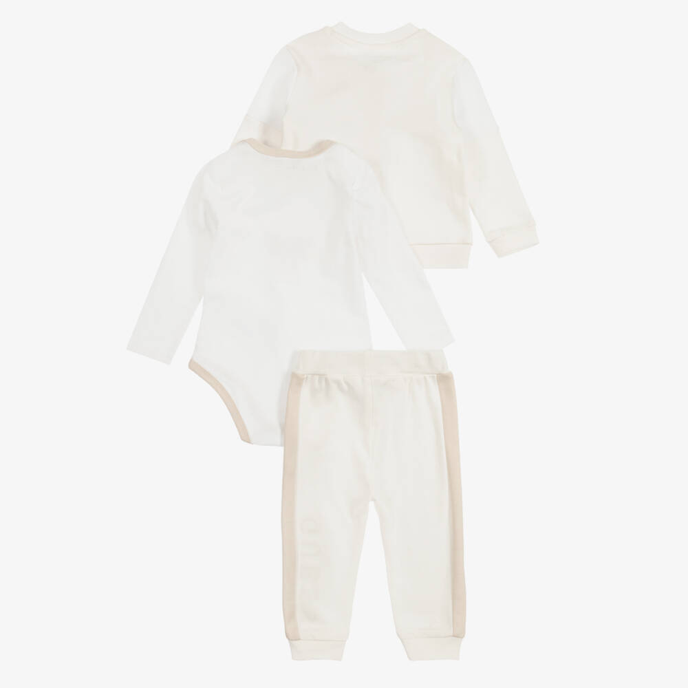 Guess-Baby Cotton Tracksuit Set in Ivory & Beige | Childrensalon