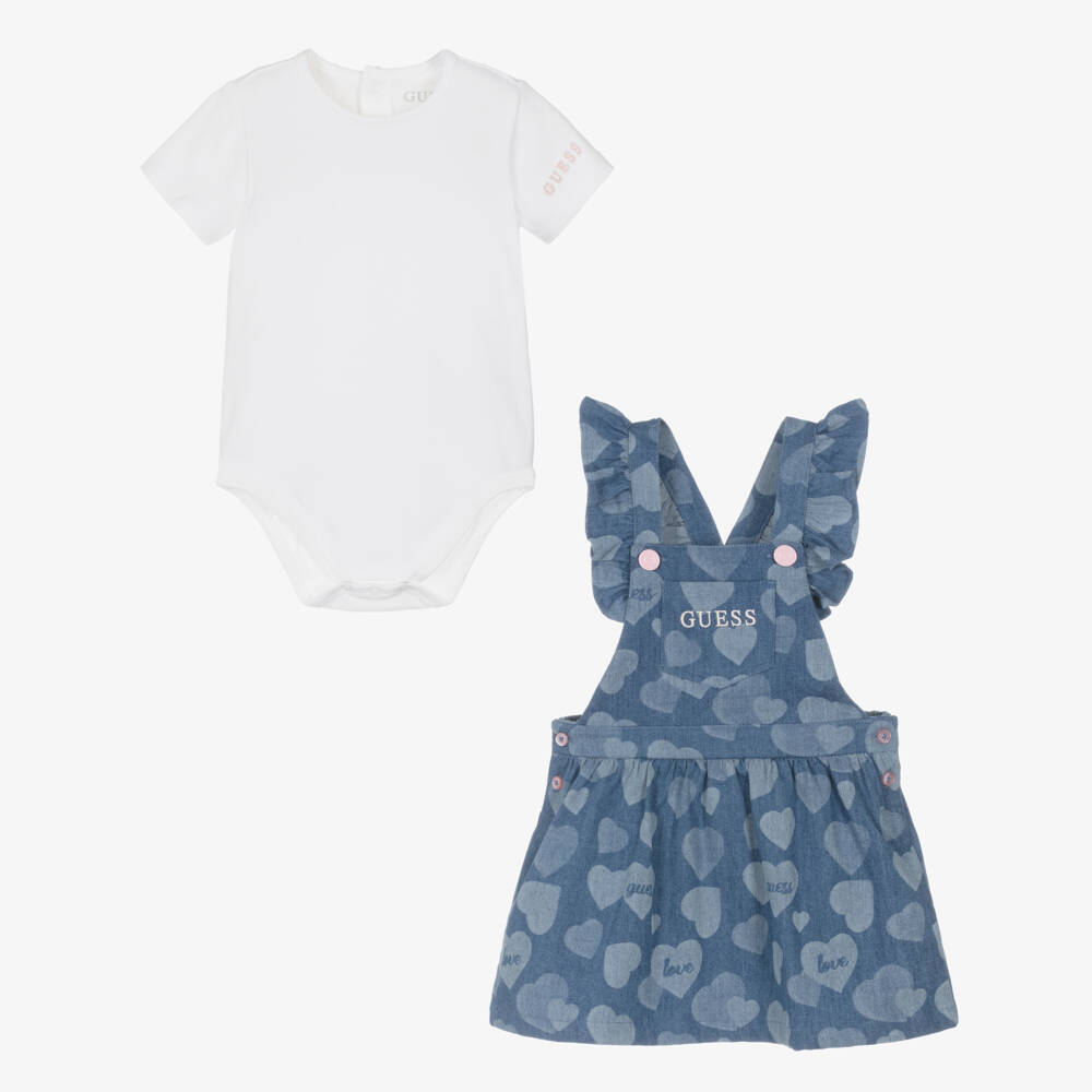 Guess-Baby Girls Blue Chambray Pinafore Dress Set | Childrensalon