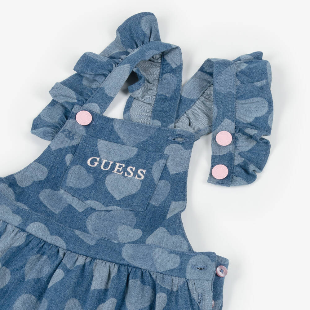Guess-Baby Girls Blue Chambray Pinafore Dress Set | Childrensalon