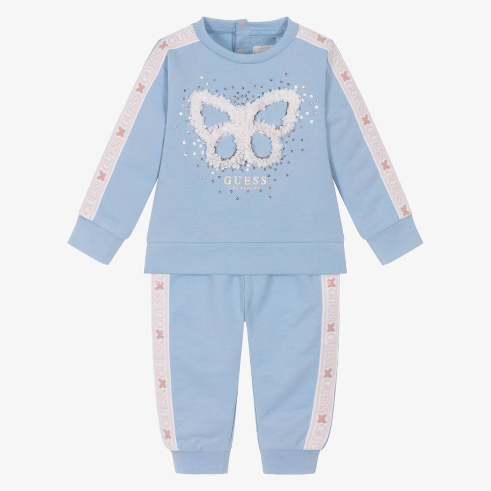 Guess-Baby Girls Blue Cotton Butterfly Appliqué Tracksuit | Childrensalon