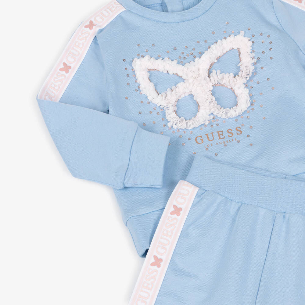 Guess-Baby Girls Blue Cotton Butterfly Appliqué Tracksuit | Childrensalon