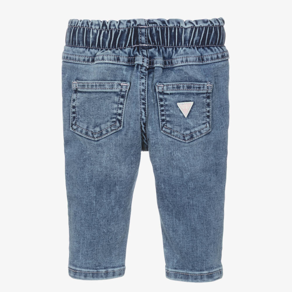 Guess-Baby Girls Blue Denim Jeggings with Colourful Logo Patches | Childrensalon