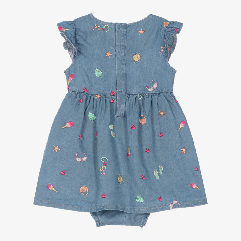 Guess-Baby Girls Blue Embroidered Chambray Dress | Childrensalon