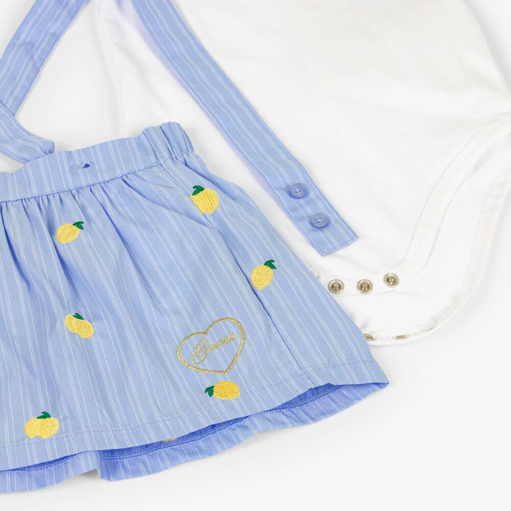 Guess-Baby Girls Blue Stripe Skirt Set with Embroidered Lemons | Childrensalon