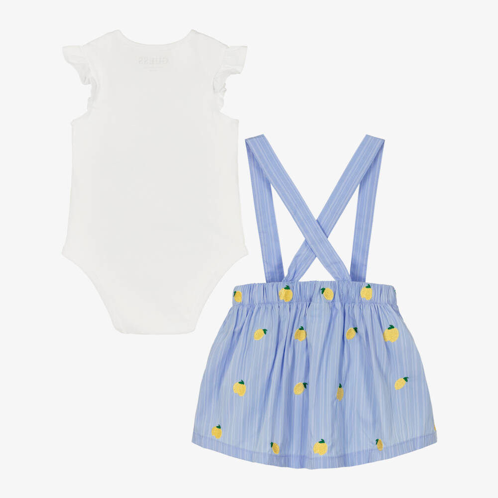 Guess-Baby Girls Blue Stripe Skirt Set with Embroidered Lemons | Childrensalon