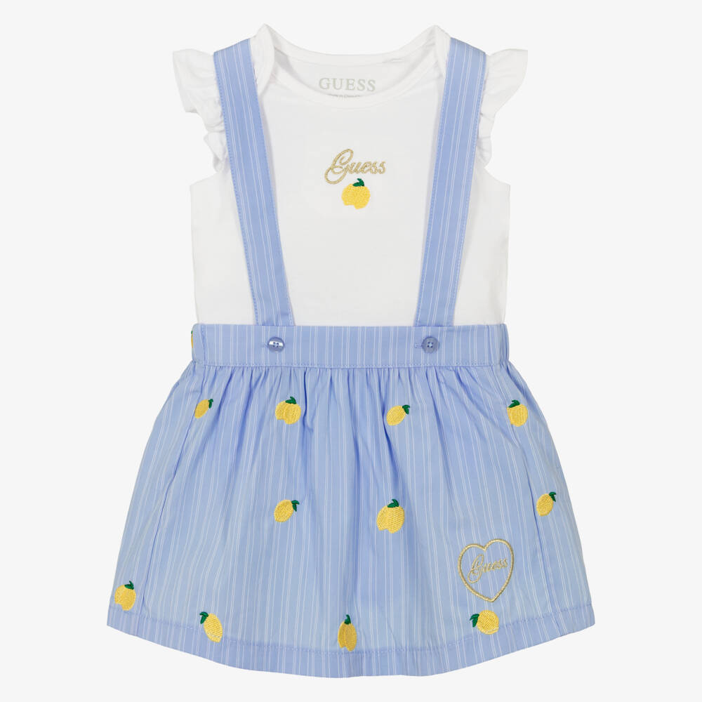 Guess-Baby Girls Blue Stripe Skirt Set with Embroidered Lemons | Childrensalon