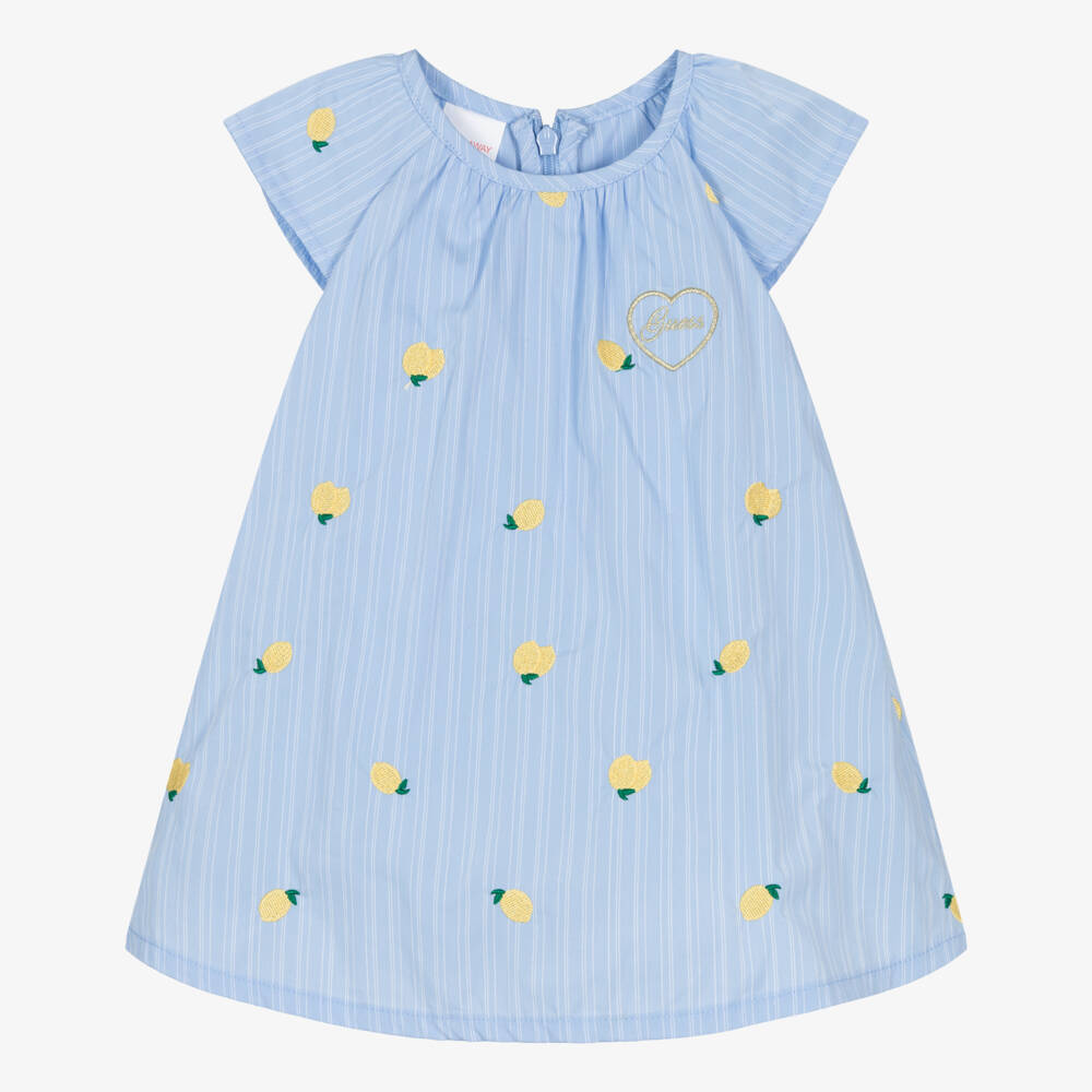 Guess-Baby Girls Blue Striped & Embroidered Lemons Dress | Childrensalon