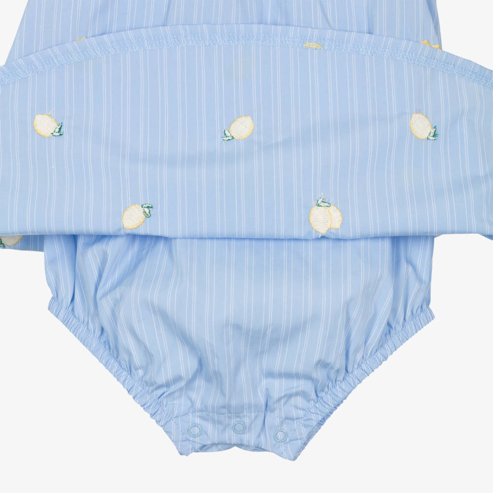 Guess-Baby Girls Blue Striped & Embroidered Lemons Dress | Childrensalon