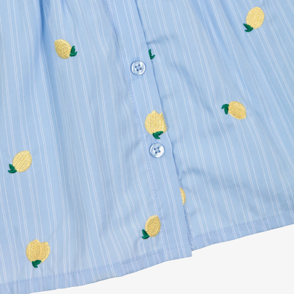 Guess-Baby Girls Blue Striped Shirt Dress with Embroidered Lemons | Childrensalon