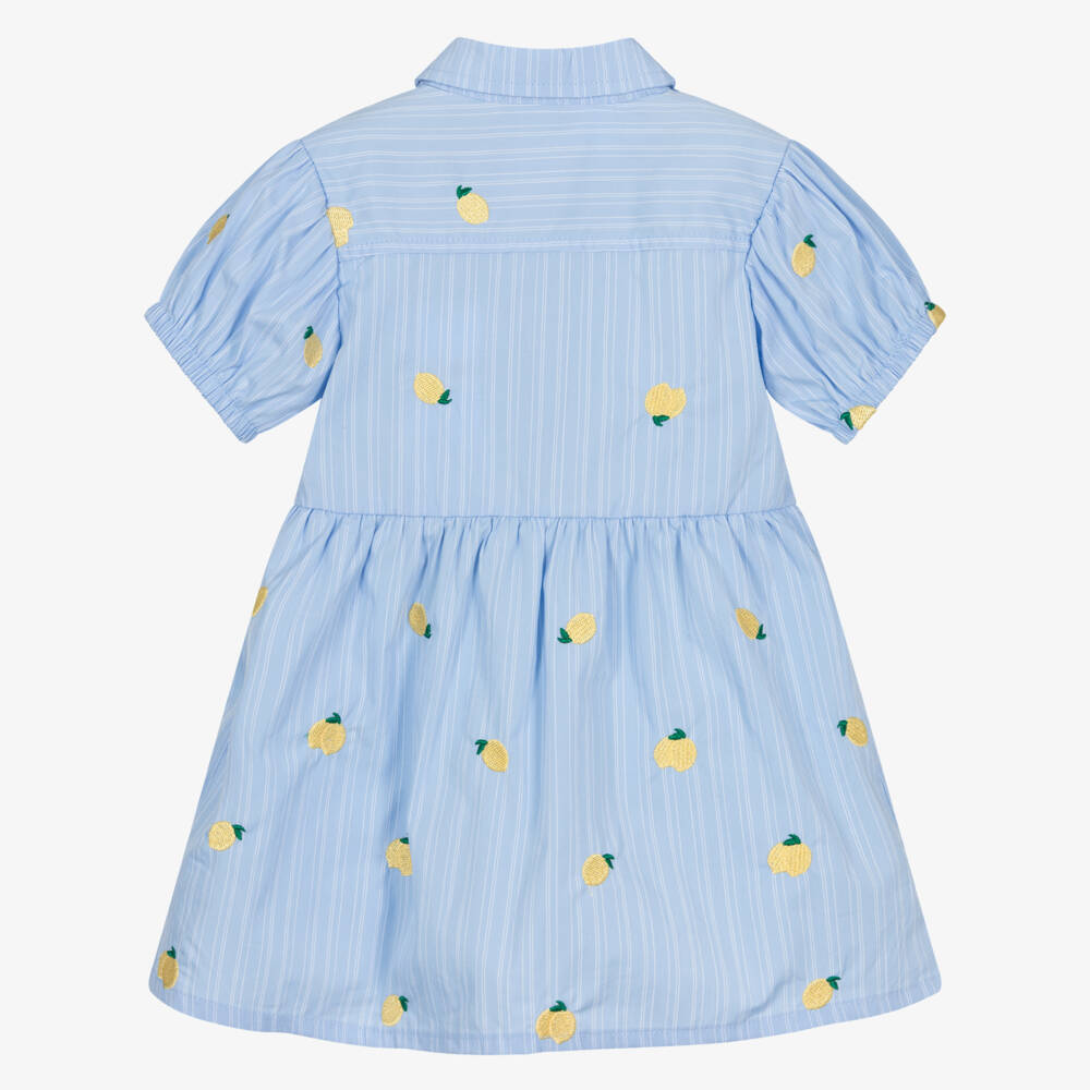 Guess-Baby Girls Blue Striped Shirt Dress with Embroidered Lemons | Childrensalon