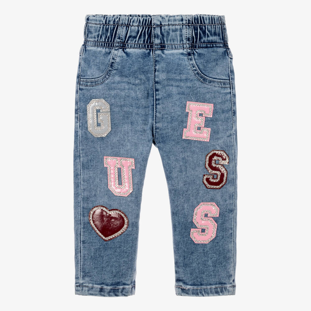 Guess-Baby Girls Blue Washed Denim Jeans | Childrensalon