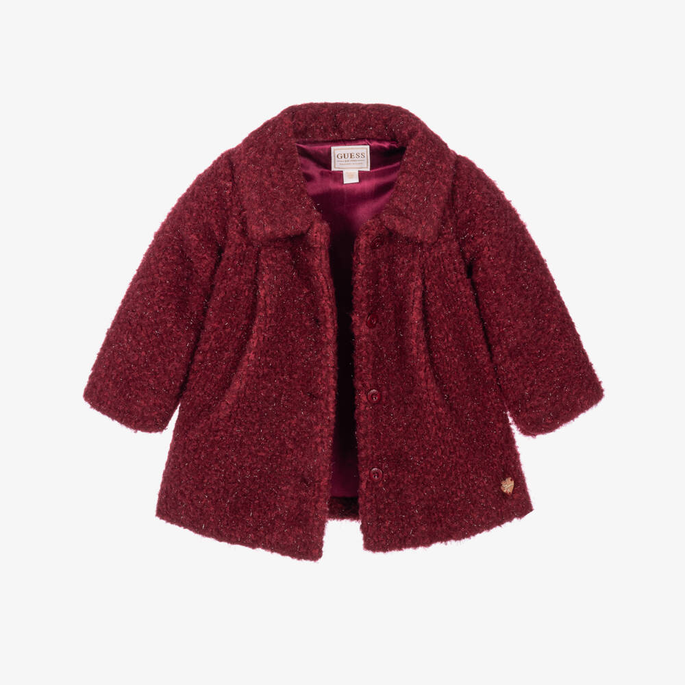 Guess-Baby Girls Burgundy Bouclé-Style Coat | Childrensalon