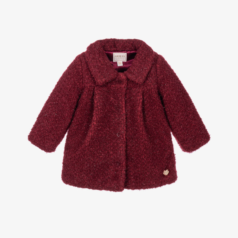 Guess-Baby Girls Burgundy Bouclé-Style Coat | Childrensalon