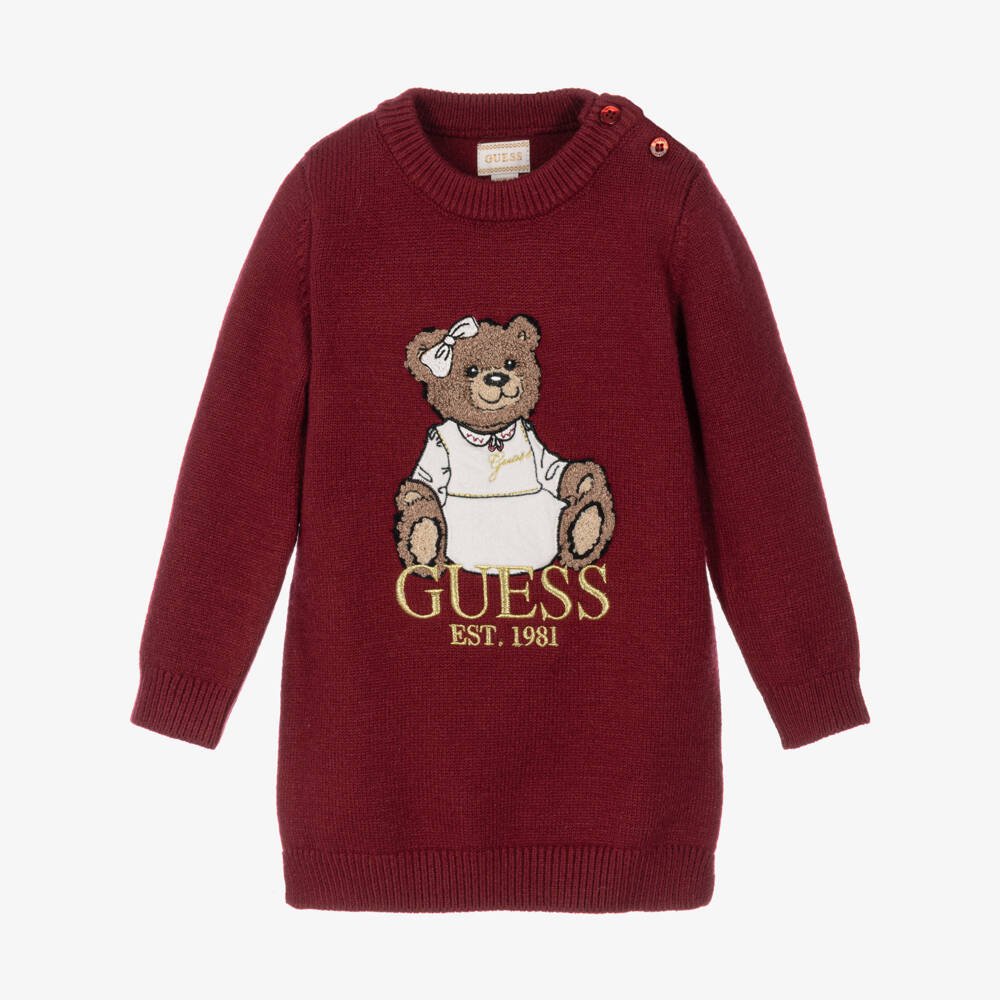 Guess-Baby Girls Burgundy Knitted Bear Dress | Childrensalon