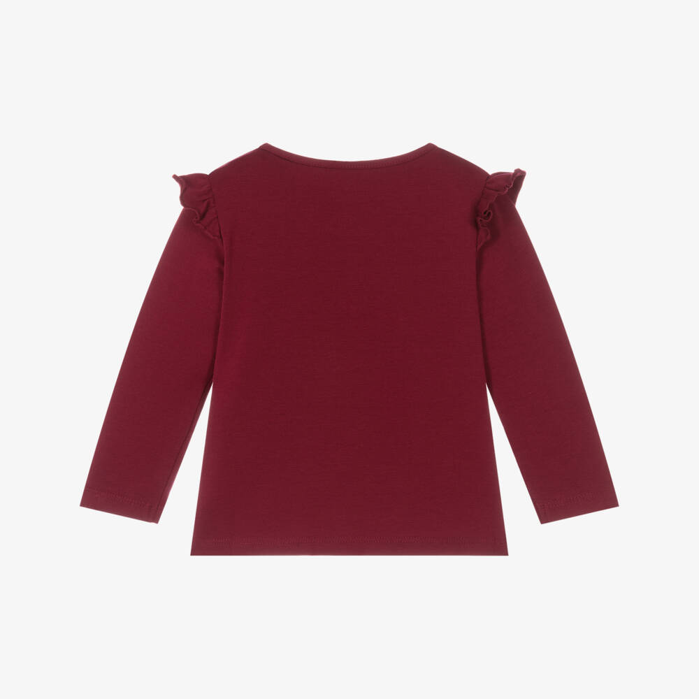 Guess-Baby Girls Burgundy Red Cotton Monogram Top  | Childrensalon