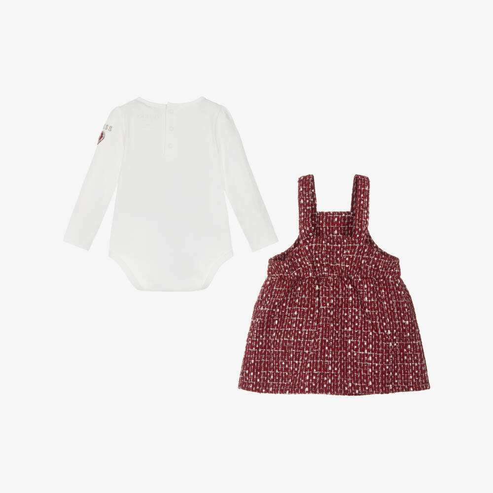 Guess-Baby Girls Burgundy Tweed Pinafore Dress Set | Childrensalon