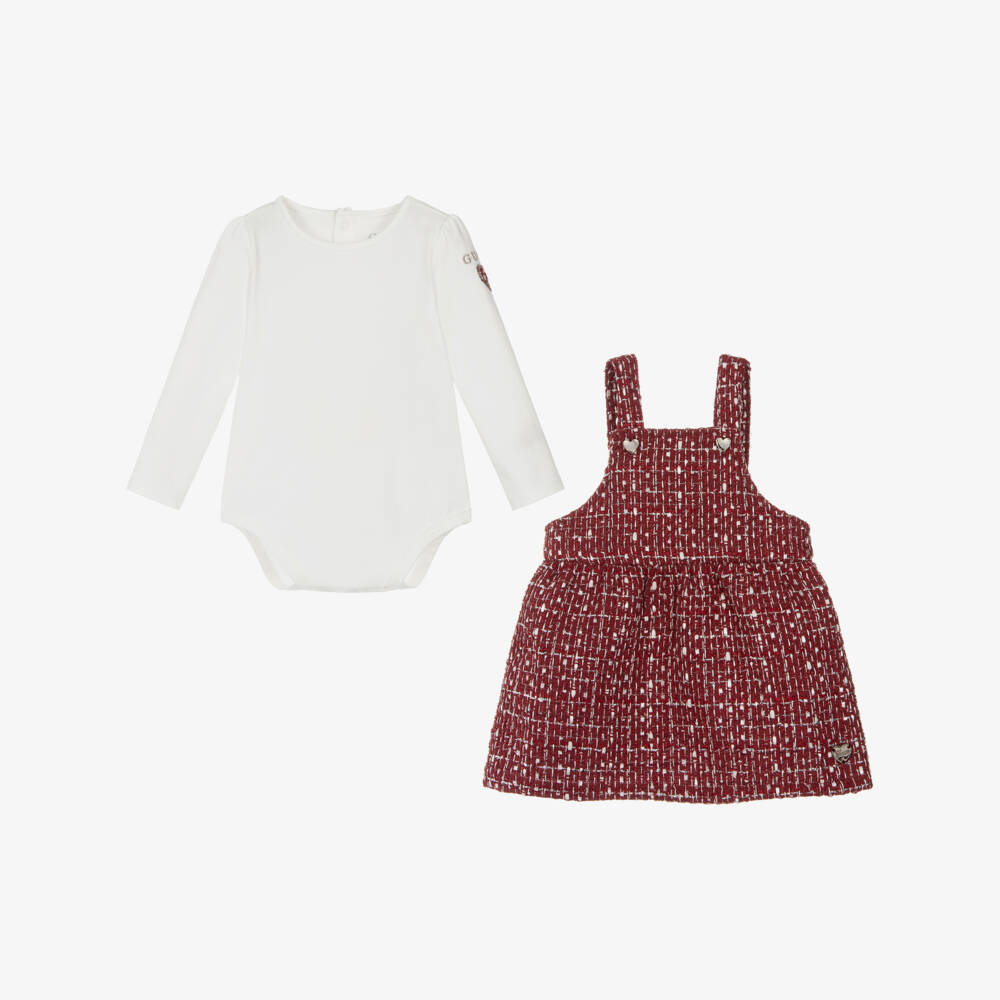 Guess-Baby Girls Burgundy Tweed Pinafore Dress Set | Childrensalon